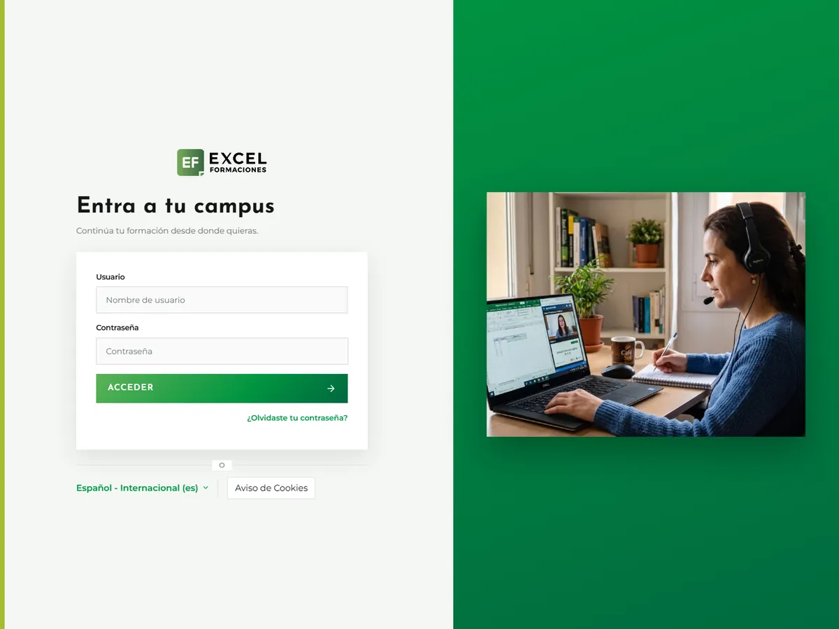 Acceso al campus virtual de Excel Formaciones